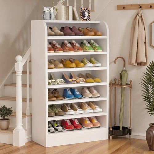 Fnova 20 Pairs Shoe Storage Cabinet, 8-Tier Tall Shoe Rack, Wooden Shoe Shelf, White