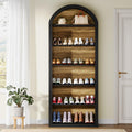 Fnova 24-30 Pairs Shoe Storage Cabinet, 6-Tier Tall Wooden Arch Cabinet Organizer, Large Modern Free Standing Shoe Rack, Black