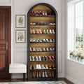 Fnova 79.5" Arched Shoe Storage Cabinet, 8-Tier Wooden Shoe Organizer Rack for 35 Pairs, Adjustable Shelves, Black