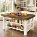 Fnova 55" Kitchen Island with Storage, Farmhouse Wood Kitchen Storage Cabinet, Large Stationary Island Table for Kitchen Dining Room, White£¦Brown