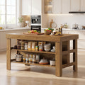 Fnova 55" Kitchen Island with Storage, Farmhouse Wood Kitchen Storage Cabinet, Large Stationary Island Table for Kitchen Dining Room, Brown