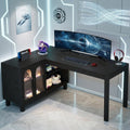 Fnova 59" L Shaped Computer Gaming Desk, Office Desk Writing Table Workstation, Executive Desk with 4 Storage Shelves, for Home Office, Black
