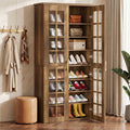 Fnova 70.8" 32 Pairs Tall Shoe Cabinet with Doors, 8-Tier Shoe Storage with Adjustable Shelves, Wooden Shoe Rack Organizer, Brown