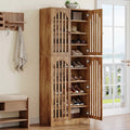 Fnova 70.86" Tall Shoe Storage Cabinet for 27-36 Pairs, 9-Tier Farmhouse Shoe Organizer Rack with Doors for Hallway Living Room, Closet, Brown