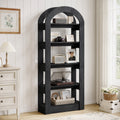 Fnova 70" Open Arch Bookcase, 5-Tier Display Storage Shelf, Space-Saving Farmhouse Bookshelf for Living Room, Bedroom, Home Office, Black