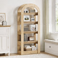 Fnova 70" Open Arch Bookcase, 5-Tier Display Storage Shelf, Space-Saving Farmhouse Bookshelf for Living Room, Bedroom, Home Office, Light Brown