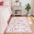 Fnova Bow Floral 3x5 Pink Rug for Girls Bedroom, Soft Washable Nursery Living Room Area Rug, Boho Non-Slip Low Pile Indoor Carpet for Dorm Kids Playroom, Oeko-Tex Certified