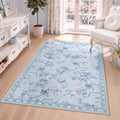 Fnova Bow Floral Blue 5x7 Washable Area Rugs for Living Room, Soft Cute Rug for Bedroom Nursery, Border Non Slip Low Pile Indoor Dining Room Carpet for Kids Playroom, Oeko-Tex Certified