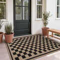 Fnova Checkered Easy Jute 3x5 Washable Outdoor Patio Rug, Geometric Black and White Kitchen Area Rugs for Entryway Door, Farmhouse Non-Slip Indoor Carpet for Living Bedroom, Oeko-Tex Certified