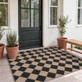 Fnova Checkered Easy Jute 3x5 Washable Outdoor Patio Rug, Modern Black and White Kitchen Area Rugs for Entryway Door, Farmhouse Non-Slip Indoor Carpet for Living Bedroom, Oeko-Tex Certified