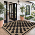 Fnova Checkered Easy Jute 5x7 Outdoor Patio Area Rugs for Living Room, Black and White Washable Indoor Rugs for Bedroom, Geometric Dining Room Carpet for Backyard Office, Oeko-Tex Certified