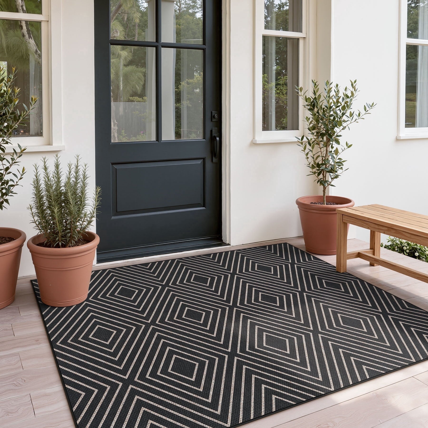 Fnova Modern Easy Jute 3x5 Washable Outdoor Patio Rug, Black and White Area Rugs for Entryway Kitchen Front Door, Washable Non-Slip Low Pile Indoor Carpet for Living Bathroom, Oeko-Tex Certified