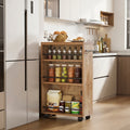 Fnova Slim Storage Cart, 4-Tier Rolling Kitchen Cart, Slide Out Narrow Utility Side Table for Bedroom, Bathroom, Laundry, Brown