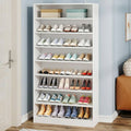 Fnova Tall Shoe Storage Cabinet, Wood Freestanding 8-Tier 40-45 Pairs Shoe Rack Organizer with Open Shelves for Entryway, White