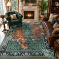 Fnova Tiger Leopard Print 8x10 Green Area Rug, Boho Animal Washable Living Room Rugs for Bedroom, Soft Non Slip Low Pile Indoor Large Dining Room Carpet for Office Playroom, Oeko-Tex Certified