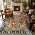 Fnova Tiger Leopard Print 8x10 Taupe Area Rug, Boho Animal Washable Living Room Rugs for Bedroom, Soft Non Slip Low Pile Indoor Large Dining Room Carpet for Office Playroom, Oeko-Tex Certified