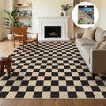 Fnova Checkered Area Rug, 8-Ft x 10-Ft Machine Washable Non Slip Rug for Living Room Bedroom Kitchen, Low Pile Indoor Carpet,WM011602_BK7_US