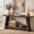 Fnova 70.9-Inch Solid Wood Console Table, Farmhouse 2-Tier Entryway Table with Storage, Narrow Long Sofa Table for Living Room, Hallway, Foyer,WM010911_DBN_US