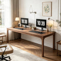 Fnova 78.7" Extra Long Computer Desk, 2 Person Double Desk Industrial Home Office Desk, Large Workstation Desk with Adjustable Feet for Home Office, Study Room, Living Room, Coffee,Brown