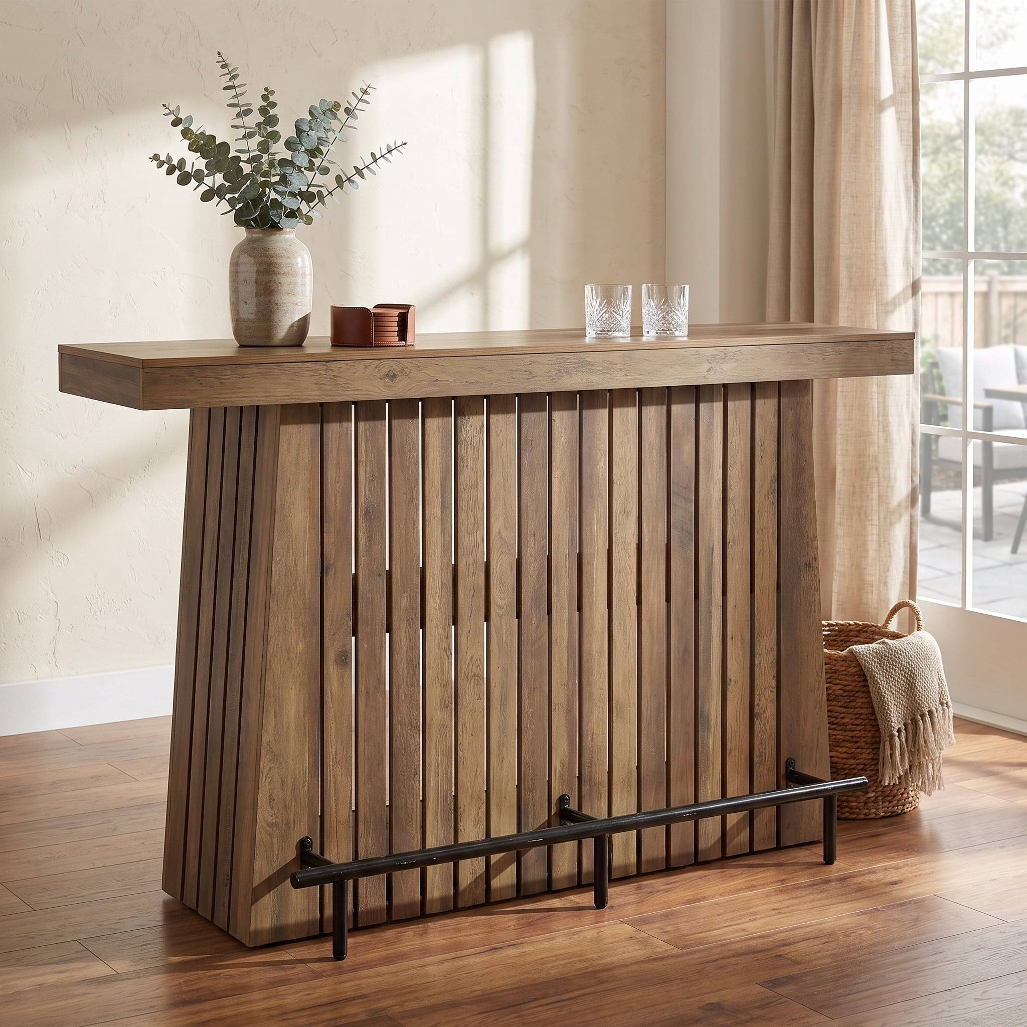 Fnova 63-Inch Bar Table with 2-Tier Storage Shelves, Pub Table with Metal Footrest, Farmhouse Bar Height Table for Kitchen Dining Room Living Room,WM010954_DBN_US