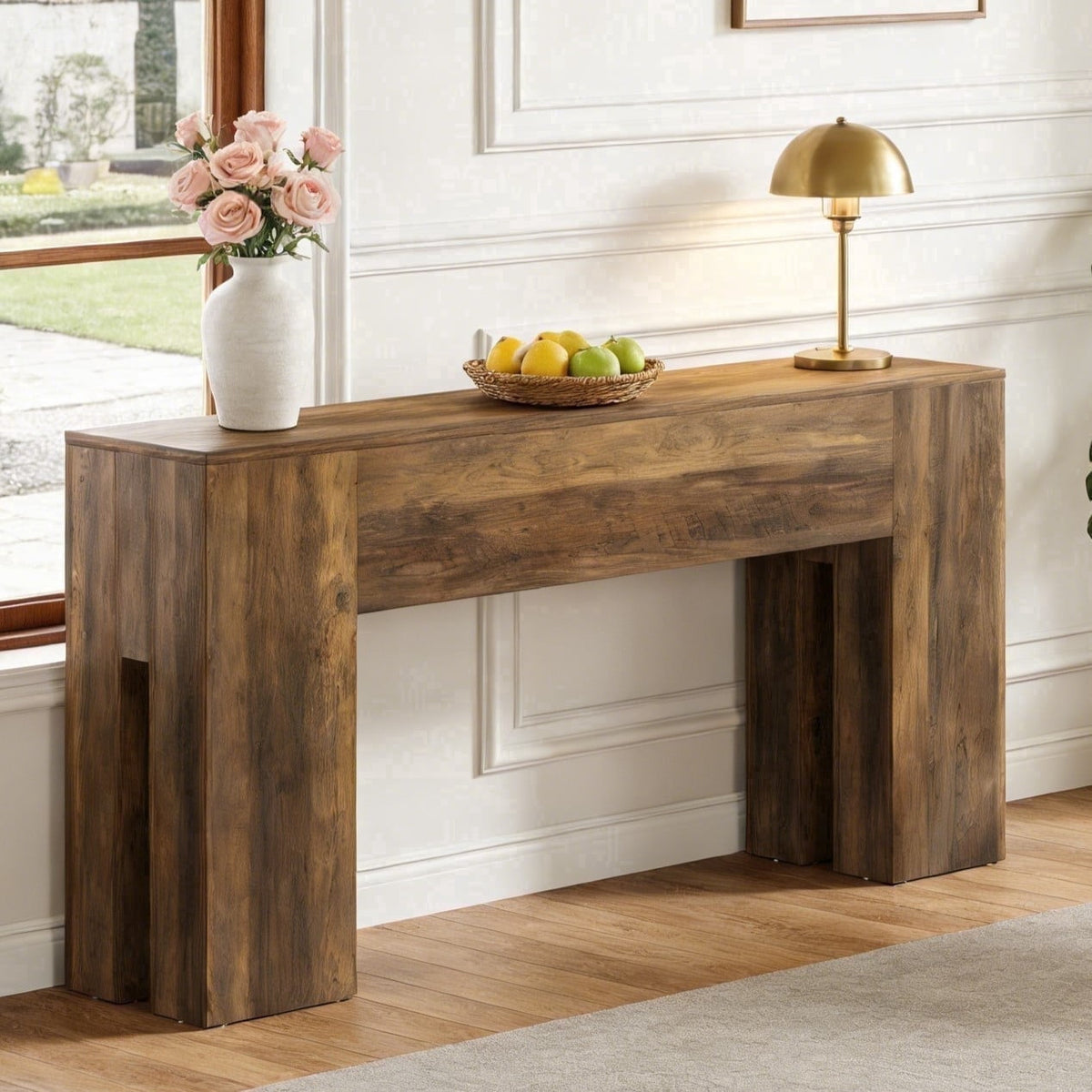 Fnova 71-Inch Long Console Table, Farmhouse Wood Grain Entryway Table, Narrow Rectangular Sofa Table Behind Couch for Entrance, Hallway, Living Room,WM010301M_DBN_US