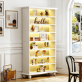 Fnova 69" 9-Tier Modern Cabinet with LED Lights, Bookcase, Shoe Storage, Side Cabinet, Adjustable Shelves, Wood Legs, 30 Pairs Capacity, Easy Assembly for Entryway, Hallway, Living Room, Bathroom,White