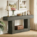 Fnova 63" Farmhouse Console Table, 2-Tier Wood Entryway/Sofa Table with Storage Shelf for Living Room, Hallway, Behind Couch,Gray