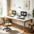 Fnova 78.7-Inch Extra Long Computer Desk, 2 Person Double Desk Industrial Home Office Desk, Large Workstation Desk with Adjustable Feet for Home Office, Study Room, Living Room, Coffee,WM010463_WG_US