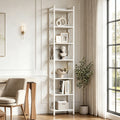 Fnova 78.7" 7-Tier Tall Storage Shelf, Narrow Metal Wood Bookshelf for Small Spaces, Office, Library, Living Room,White