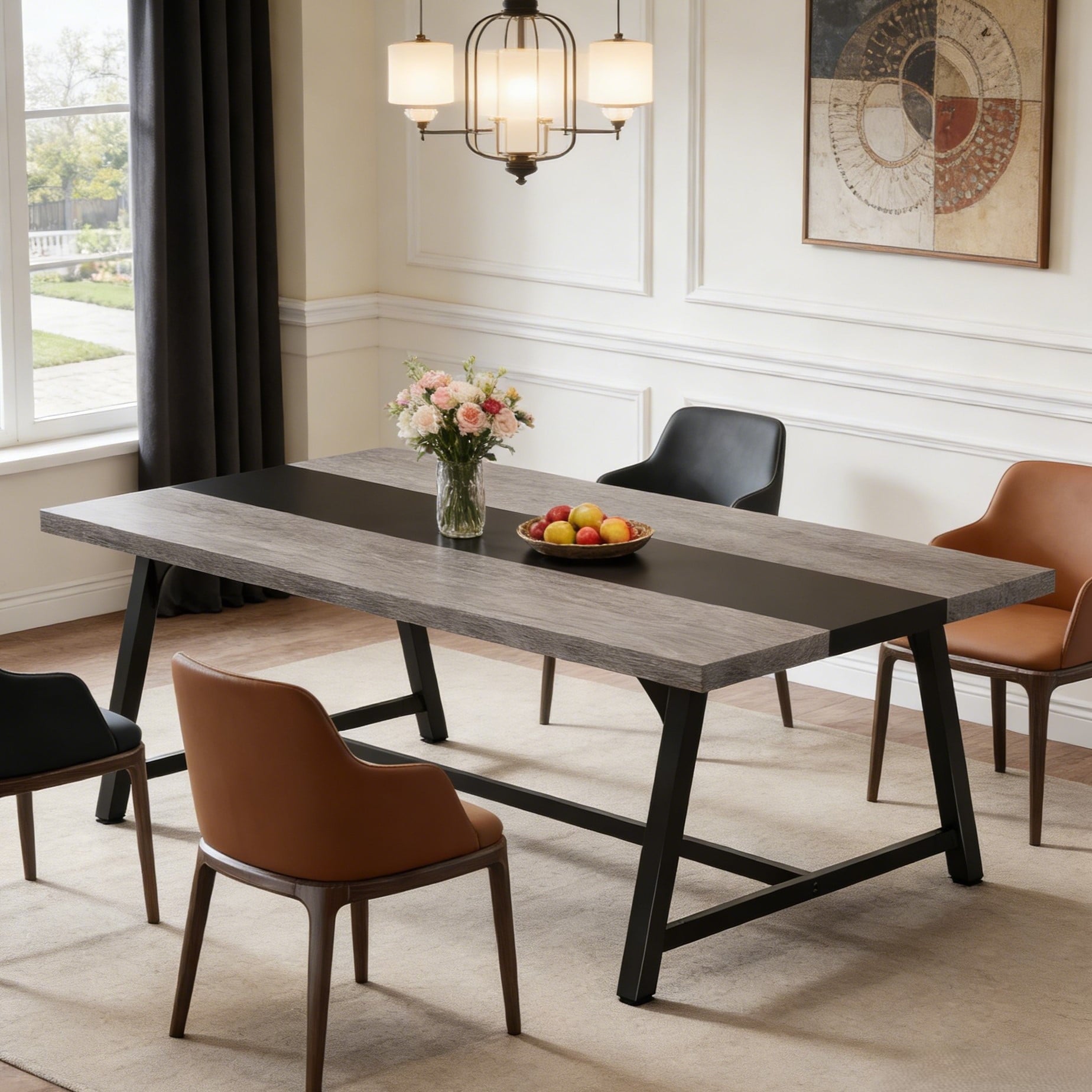 Fnova 70.86'' Large Dining Table for 6-8, Thickened Farmhouse Kitchen Table for Dining Room, Gray,Gray