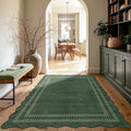 Fnova Scalloped Checker Border Area Rug, 5-Ftx7-Ft Machine Washable Non Slip Rug for Living Room Bedroom Kitchen, Low Pile Indoor Carpet,WM011608_GN_US