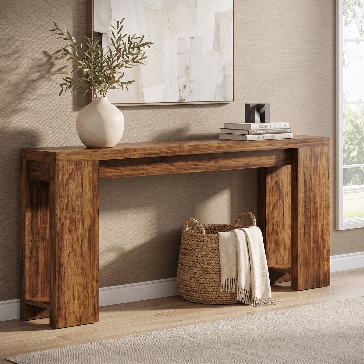 Fnova 70.9-Inch Extra Long Console Table, Wide Sideboard Sofa Table, Farmhouse Entryway Table Behind Couch Accent Table for Living Room Hallway Home Decor Furniture,WM010223C_DBN_Tables