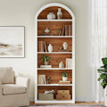Fnova 78" Bookshelf, Farmhouse Tall 6-Tier Arched Bookcase, Wood Display Shelf Book Shelf Organizer for Living Room, Bedroom, Entryway,White Brown,6-Tier