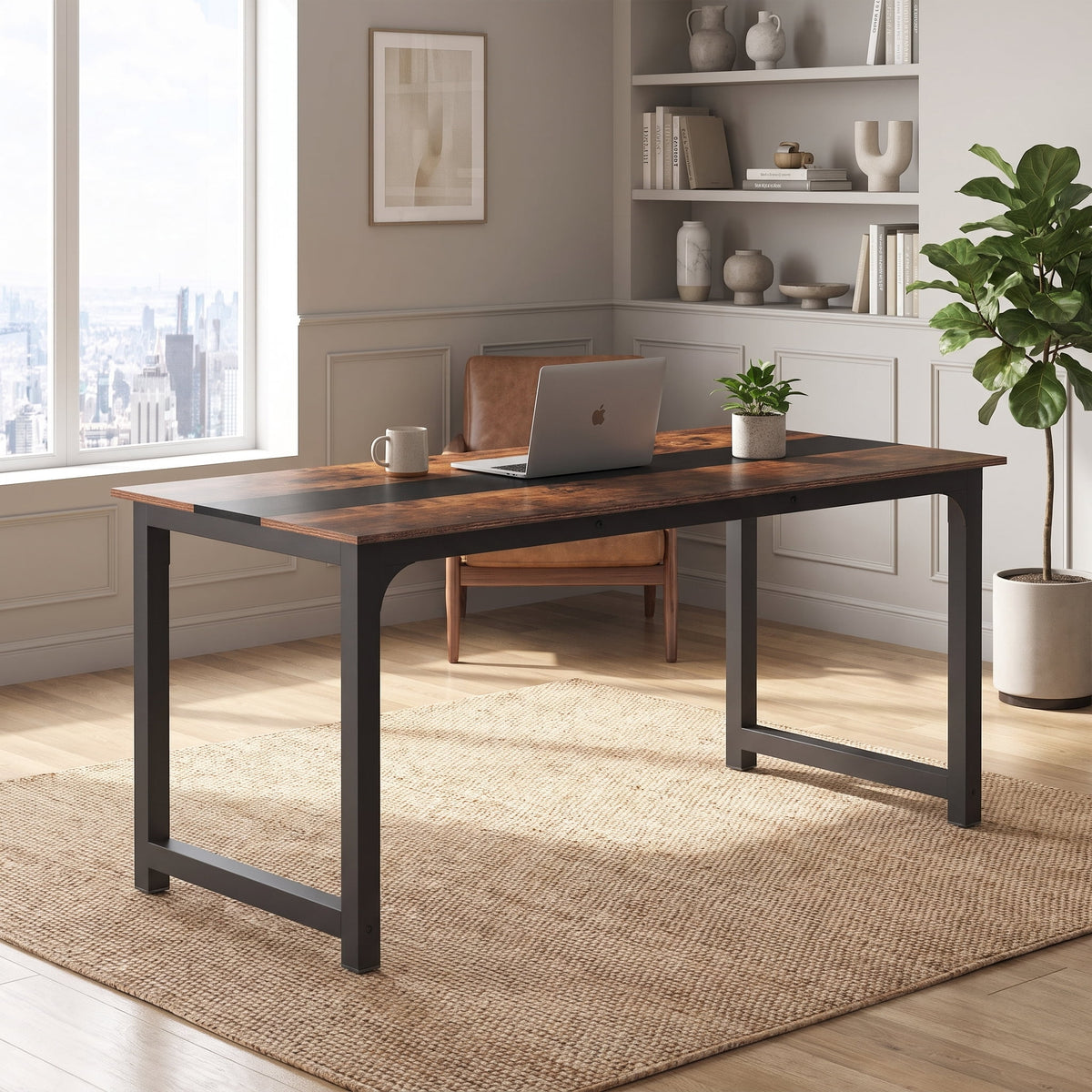 Fnova 70.9-Inch Computer Desk, Reinforced Steel Frame Wooden Desk for Home Office Workstation, Conference Room, Study Room & Modern Home,WM010497_BNB_US1