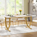 Fnova 63-Inch Modern Long Dining Table for 6 people, Rectangular Faux Marble Kitchen Table with Metal Legsfor Dining Room, White Gold,WM010225C_WG1_Tables