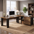 Fnova 70-Inch L-Shaped Executive Desk with Mobile File Cabinet, Industrial Office Desk with Drawers and Shelves, Computer Desk Writing Desk for Home Office,WM010432_BNB_US