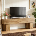 Fnova 63" TV Stand, Farmhouse Wood Entryway Bench, Dining Bench, Multi-Functional Console Table for Living Room, Hallway, Bedroom,Light Brown