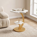 Fnova 2-Tier C-Shaped End Table, Modern Sofa Side Table with Gold Metal Frame, Flower Accent Nightstand for Living Room, Bedroom, Small Spaces, White & Gold