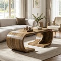 Fnova 47 Inch Farmhouse C-Shaped Coffee Table with Curved Base, Rustic Wood Living Room Center Table, Cocktail Tea Table for Home Office, Entertainment Room,WM010483_DBN_US