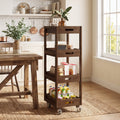 Fnova 4-Tier Solid Wood Rolling Storage Cart with Pull-Out Drawers, 40-Inch Tall Mobile Organizer with Lockable Wheels for Kitchen Laundry,WM010578_BN_US