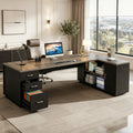 Fnova 85" L-Shaped Executive Desk with Storage Drawers, Modern Office Desk with Adjustable Shelves & File Cabinet, Extra Long Corner Computer Desk for Home Office,Gray Black