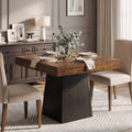 Fnova 31.5-Inch Square Farmhouse Dining Table, Wood Coffee Table for 4 People, Modern Kitchen Table for Dining Room, Brown & Black (Chairs Not Included),WM010228C_BNB_US