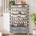 Fnova 10-Tier Shoe Rack Organizer with Drawers for Entryway, 32 Pairs Shoe Storage Shelf with Anti-Tip, Gray,Gray-4 Drawers
