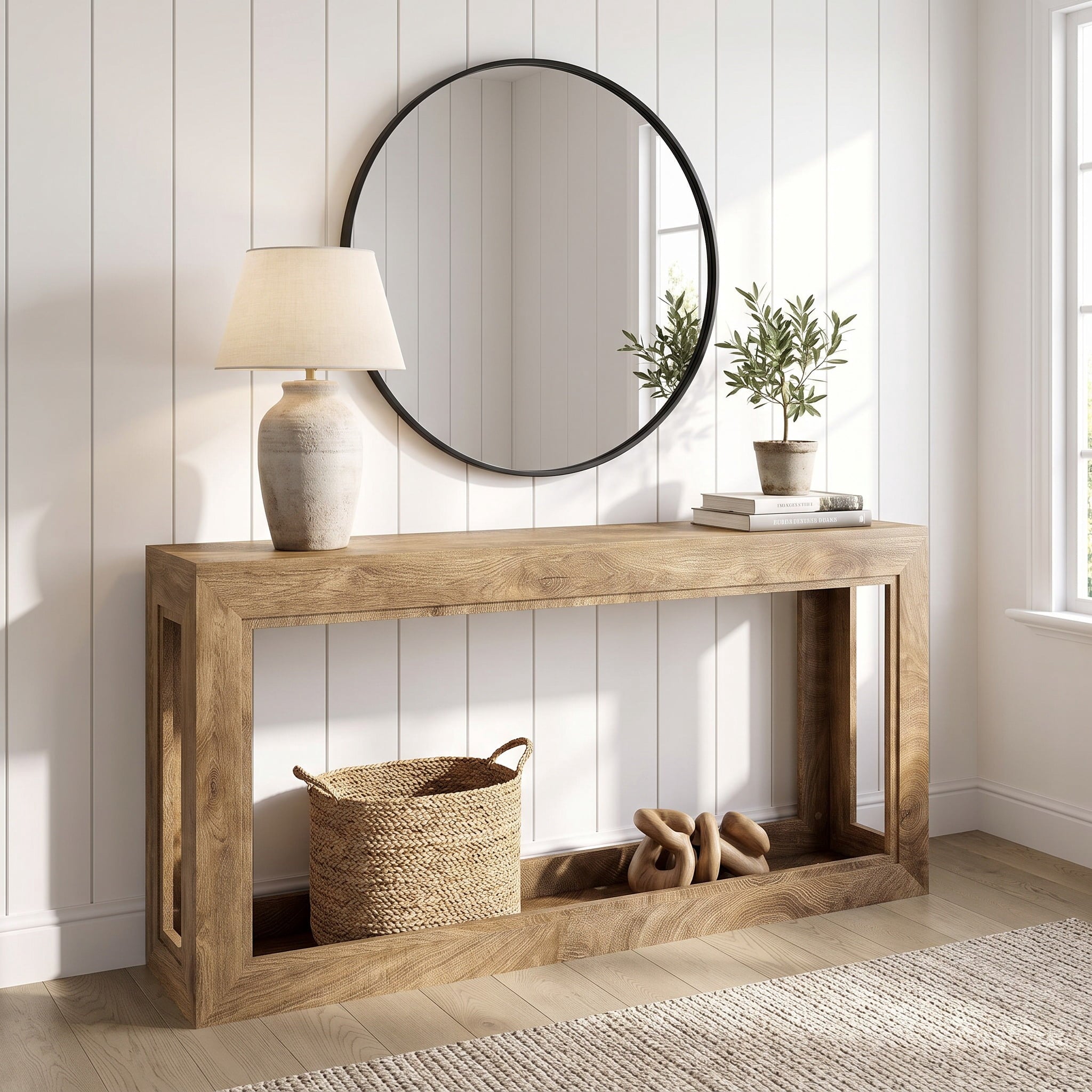 Fnova 63-Inch Modern Console Table, Extra Long Narrow Entryway Table with Open Storage, Space-Saving Sofa Table for Living Room, Hallway,WM010918_BN_US