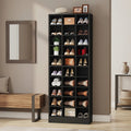 Fnova 71-Inch Storage Shelf, Modern Freestanding Wooden Bookshelf, 30-Cubby Shoe Cabinet With 8 Adjustable Shelves, Large Open Bookcase Display Organizer for Living Room, Bedroom, Home Office, Black,WM010540_B_US