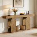 Fnova 70.87" Farmhouse Console Table for Entryway, 2-Tier Storage Long Narrow Wood Entryway Table, Easy Assembly, Light Brown,Light Brown