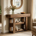 Fnova 41.34-Inch Farmhouse Console Table, Narrow 2-Tier Wood Entryway Table with Storage Shelf, Sofa Table for Living Room, Hallway, Behind Couch, Dark Brown,WM010346_DBN_US