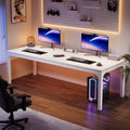 Fnova 78.7" Modern Computer Desk with Wood Desktop, Metal Frame Office Desk, White,White