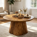 Fnova 31.5 Inch Solid Wood Round Coffee Table, Farmhouse Pedestal Center Table, Accent Cocktail Table for Living Room, Small Spaces, Apartment, Brown,WM010491_BN_US