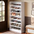 Fnova 70.87"H Tall Storage Shelf, Modern Freestanding Wooden Bookshelf with 8 Adjustable Shelves, Large Open Bookcase Display Organizer for Living Room, Bedroom, Home Office, White,White